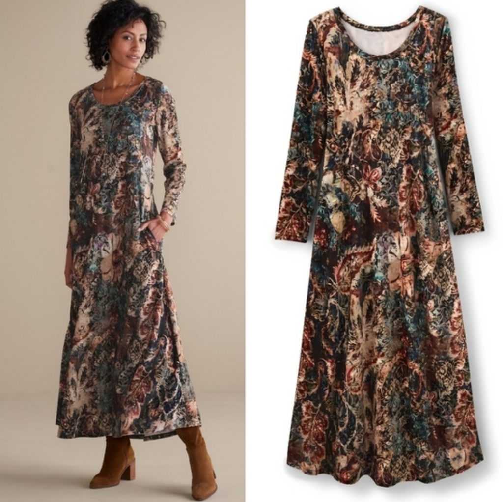 Soft Surroundings Santiago Stretch Velvet Maxi Dress Size L